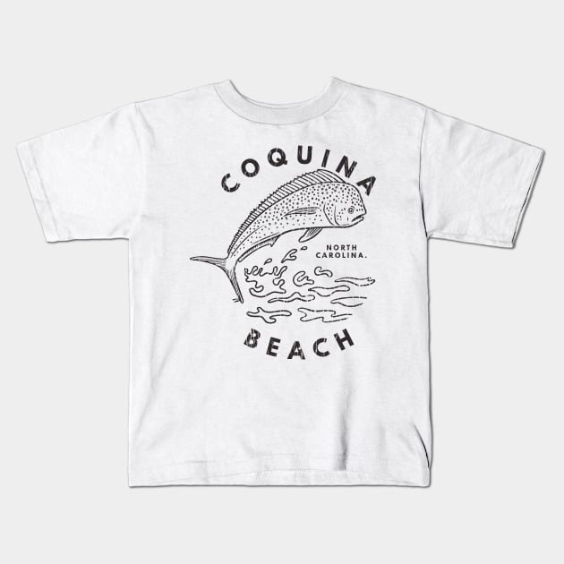 Coquina Beach, NC Summertime Vacationing Mahi Mahi Big Head Fish Kids T-Shirt by Contentarama